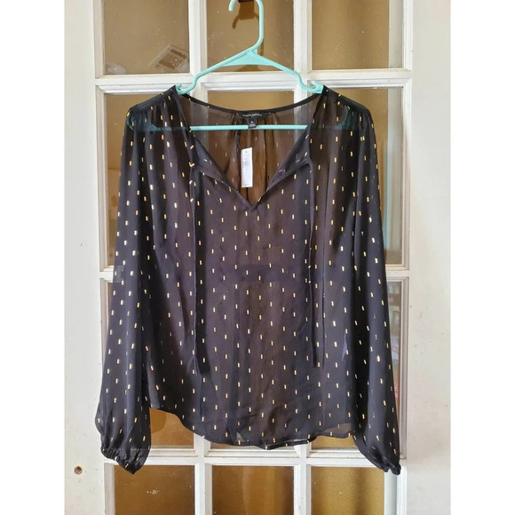 BANANA REPUBLIC | Womens Sheer Black and Gold Long Balloon Sleeve - Picture 1 of 6